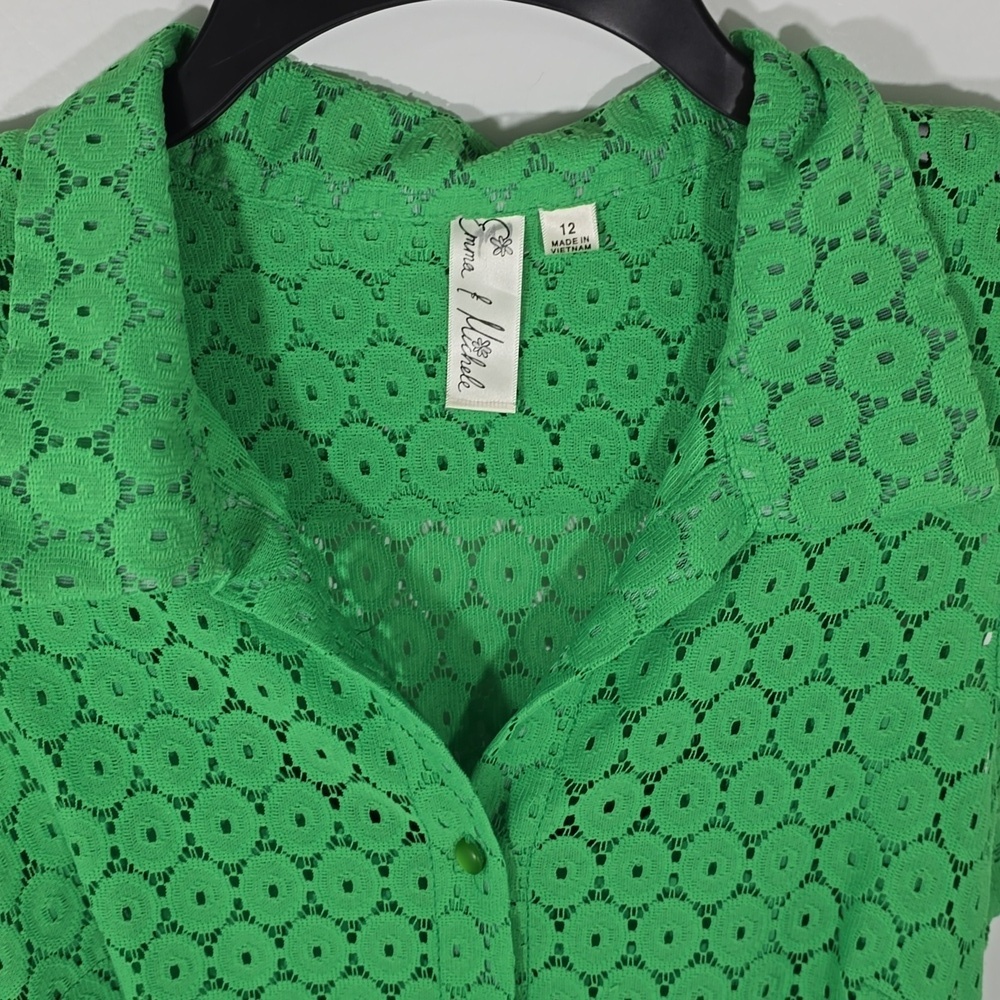 {Emma & Michele} Green Eyelet Sleeveless Lace Belted Dress - Size 12 - Picture 11 of 15